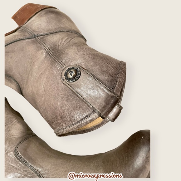 Frye Jackie Button Short Grey Real Leather Zip Up Round Toe Heeled Ankle Bootie - Picture 10 of 12